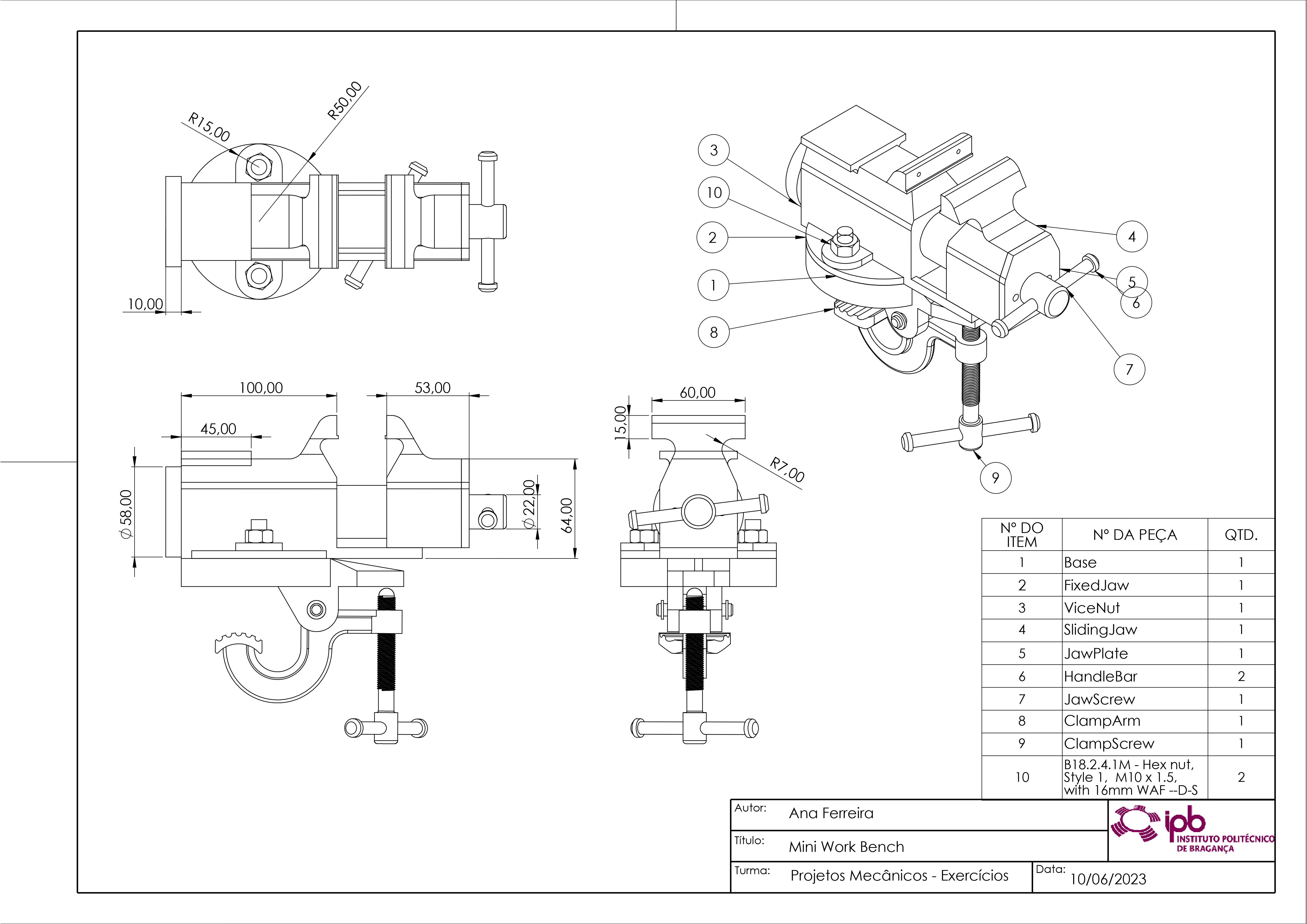 Technical drawing of a Mini Work Bench.